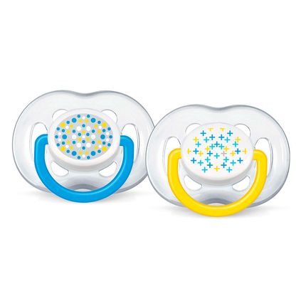 Chupeta Contemporânea BPA Free 2pçs Azul e Amarela (6-18m) - ... Chupeta Contemporânea BPA Free 2pçs Azul e Amarela (6-18m) - ...