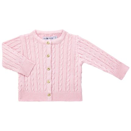 Casaquinho para bebe em tricot trançado Rosa - Mini Sailor Casaquinho para bebe em tricot trançado Rosa - Mini Sailor