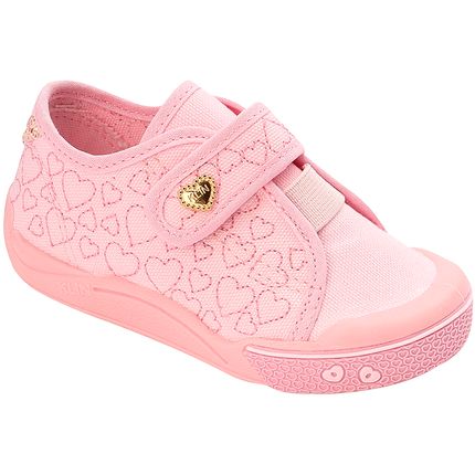 Tênis c/ velcro para bebê Toy Corações Rosa - Klin - bebefacilMobile