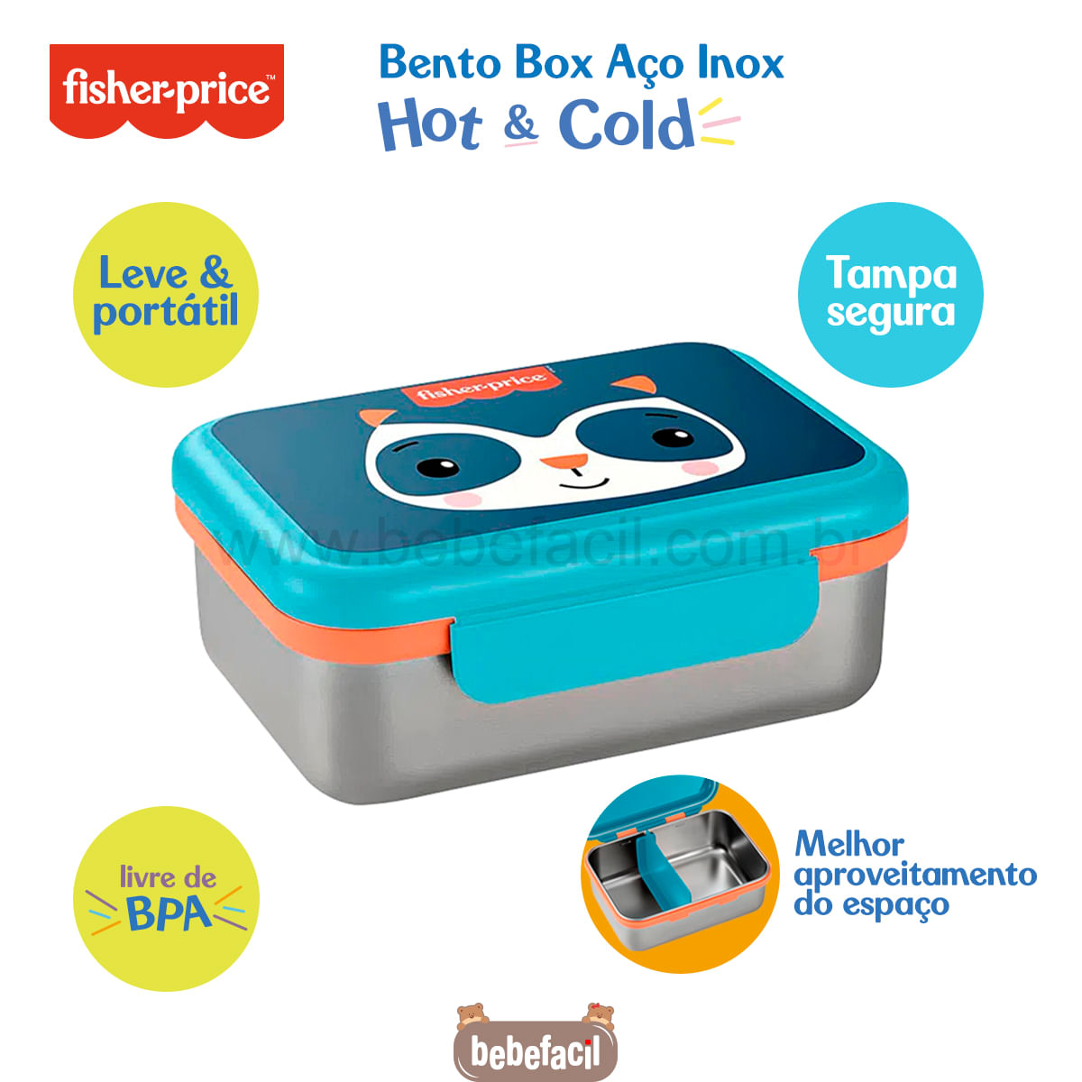 Bento Box Aço Inox Hot & Cold 800ml Azul Fresh (6m+) Fisher Price