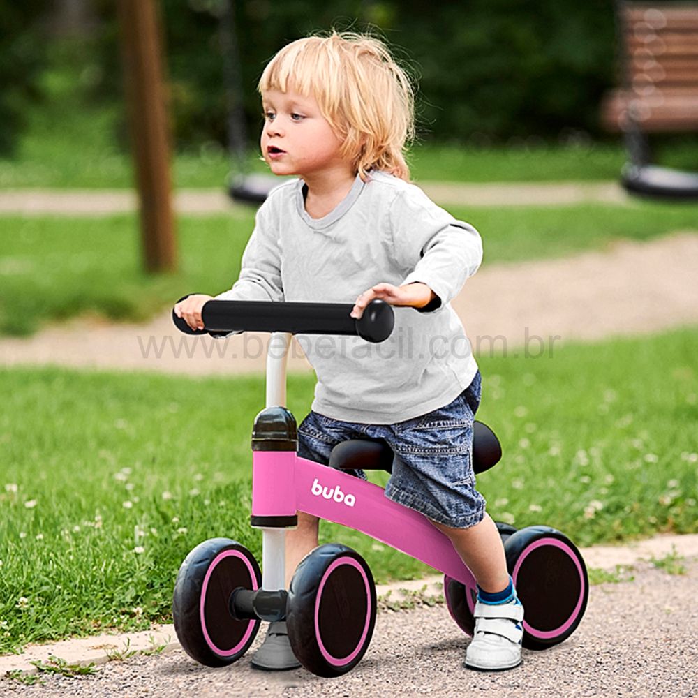 Bicicleta de Equilíbrio 4 rodas Rosa (12m+) - Buba - bebefacil