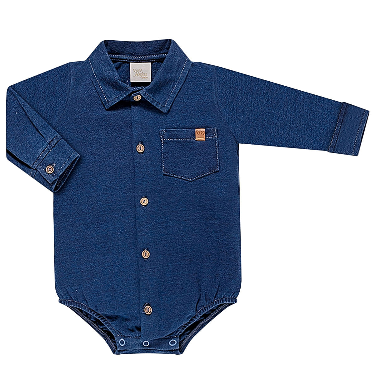 Body Camisa Para Bebe Em Malha Jeans Azul Anjos Baby Bebefacilmobile