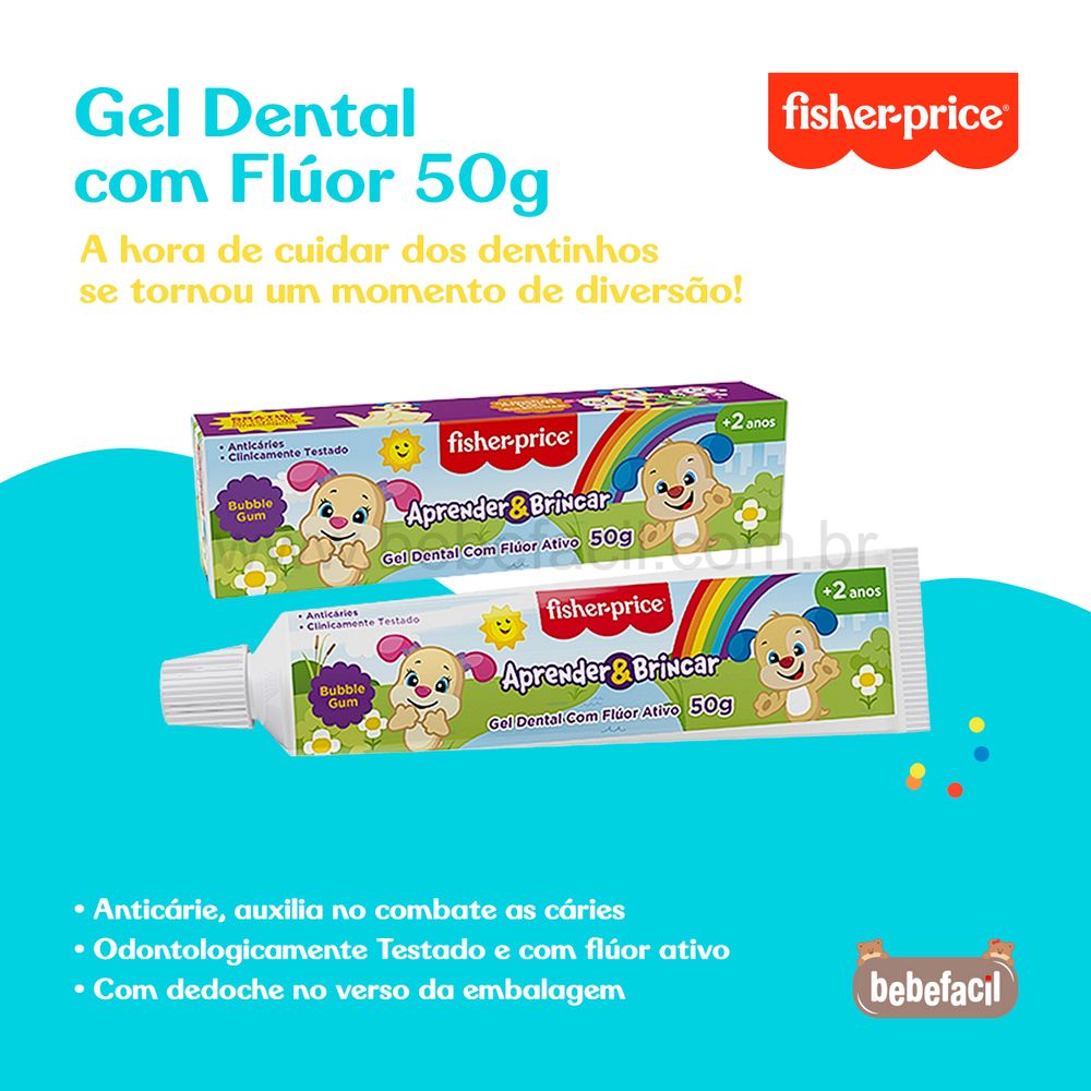 Gel Dental com Flúor Bubble Gum 50g (2a+) Fisher Price bebefacil