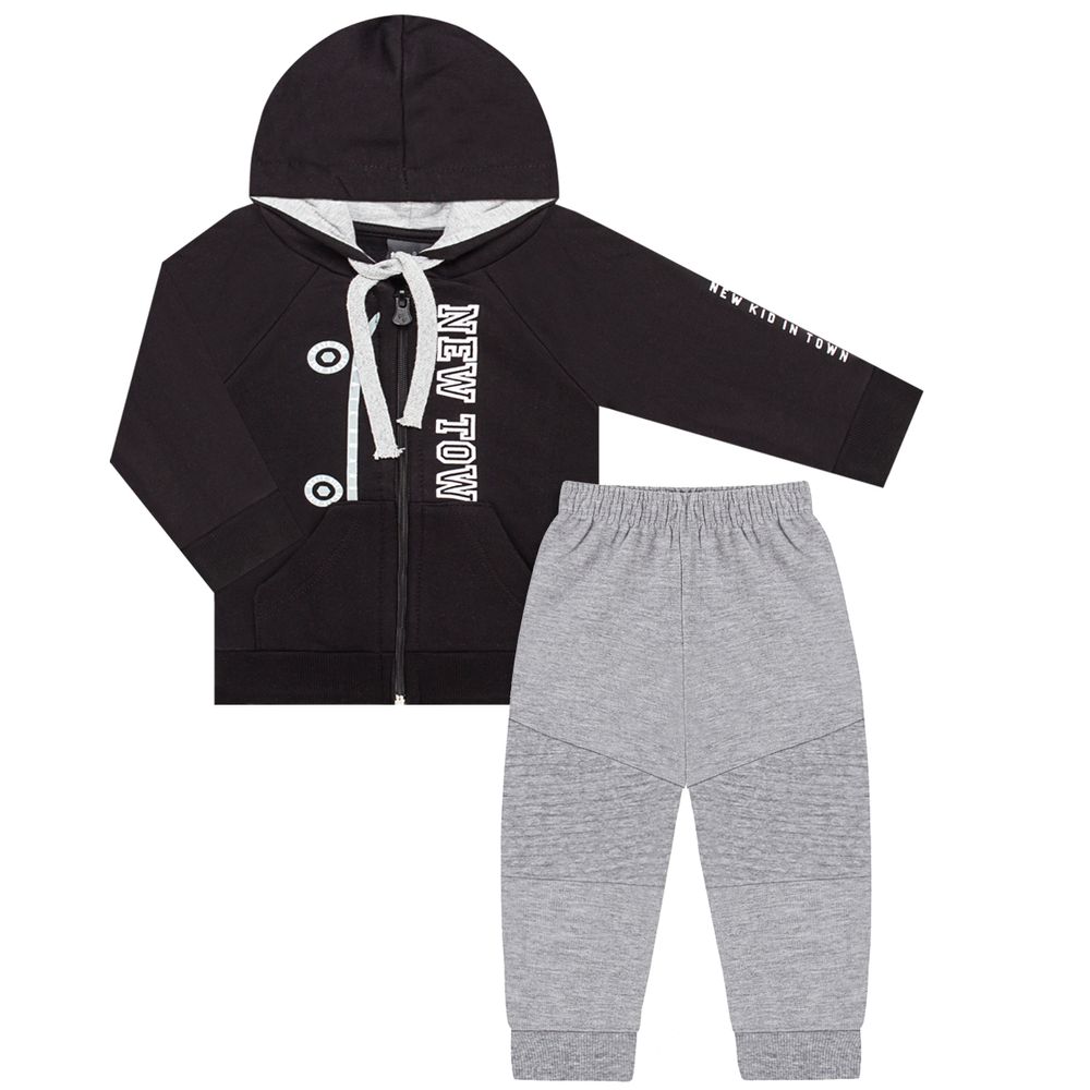 grey joggers with black moletom com capuz