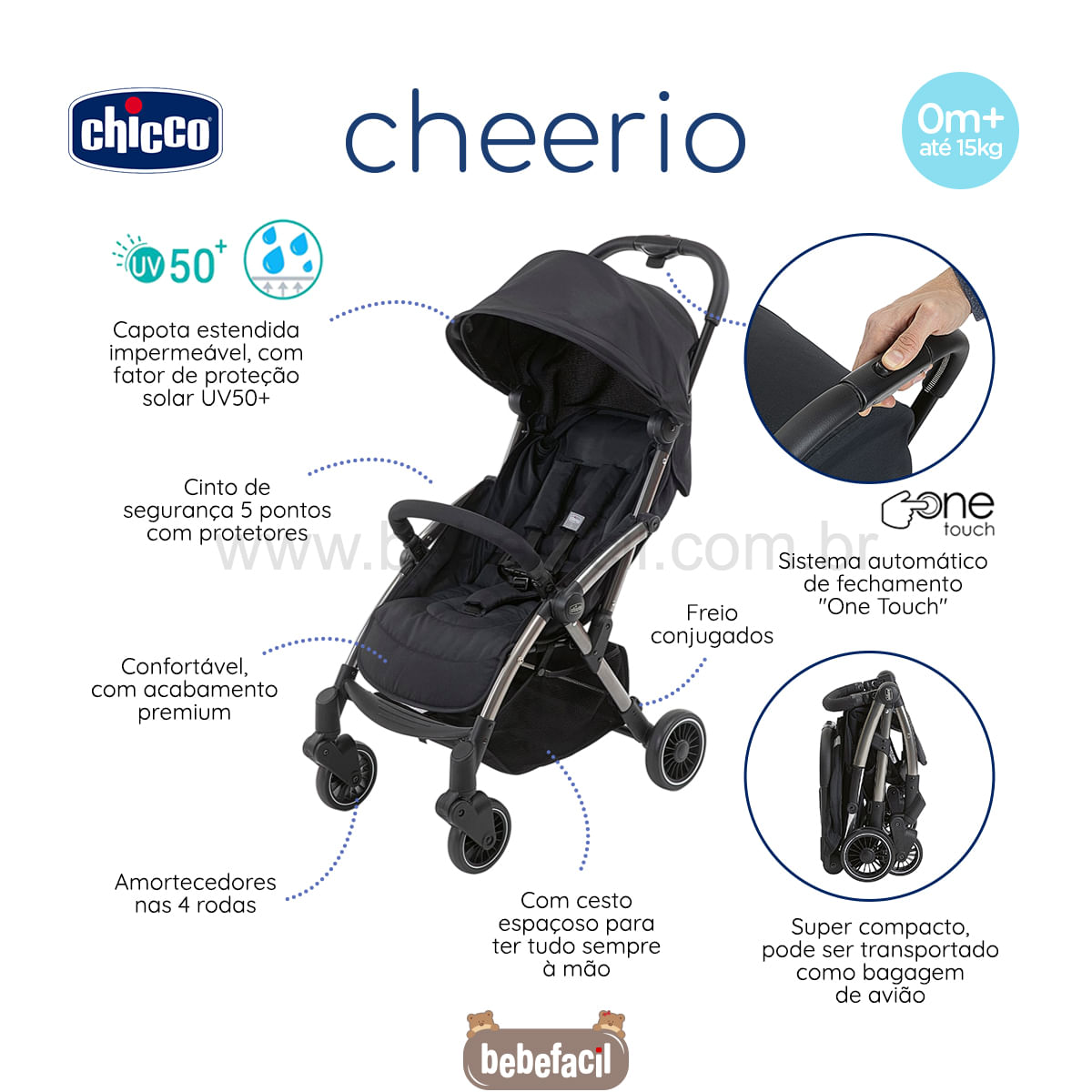 Carrinho de bebê Cheerio Jet Black (0-15kg) - Chicco - bebelet